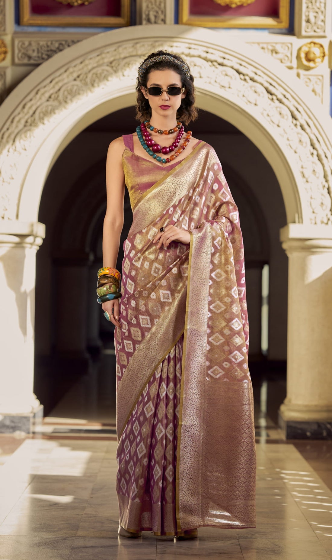 Elegant cotton zari Saree with Ikat  Motifs