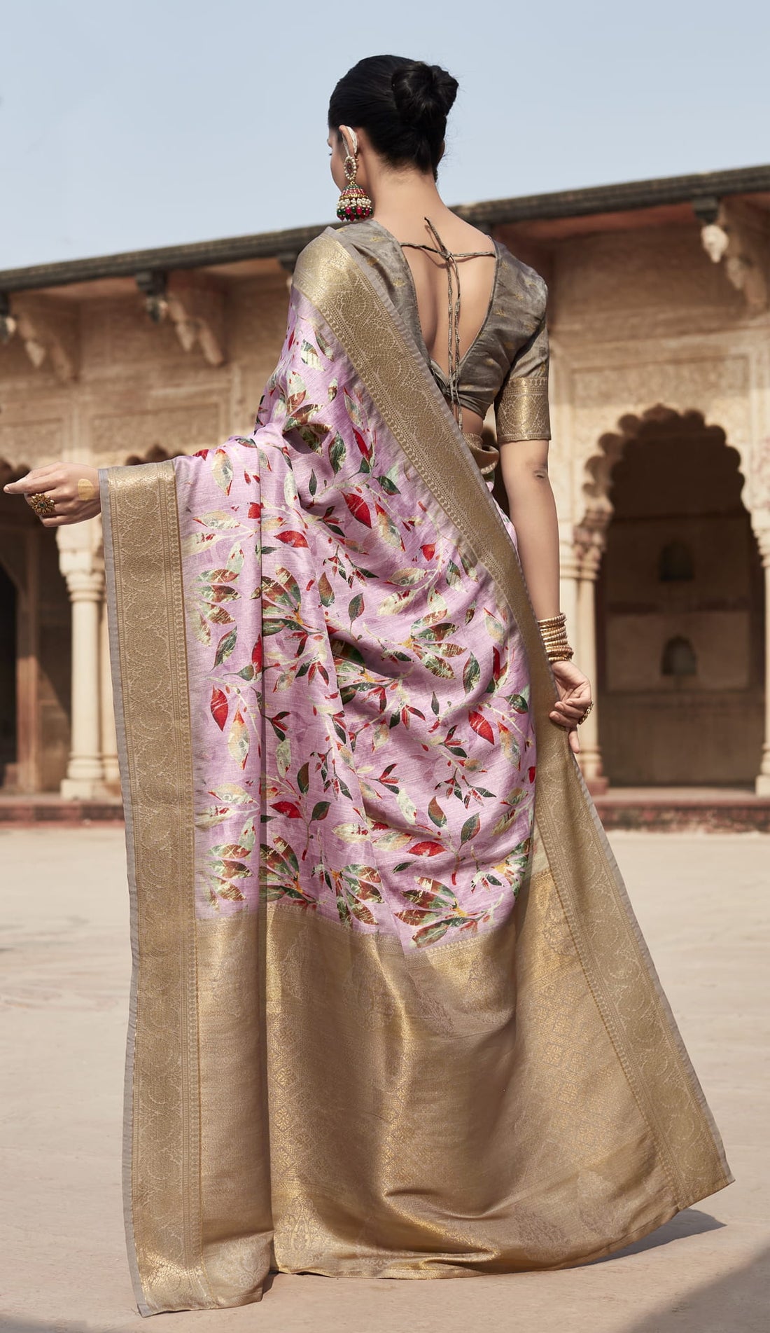 Art Silk Saree with Hand-Painted Motifs