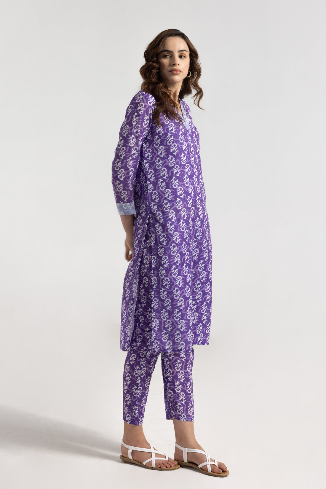 Purple Handblock Print Kurta Set