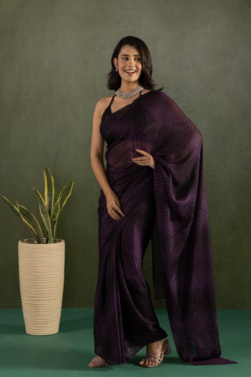 Midnight Plum Geometric Ready-to-Wear Saree