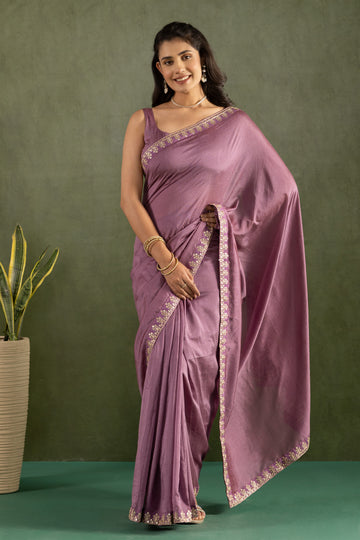Dusty Rose Zari Border Ready-to-Wear Saree