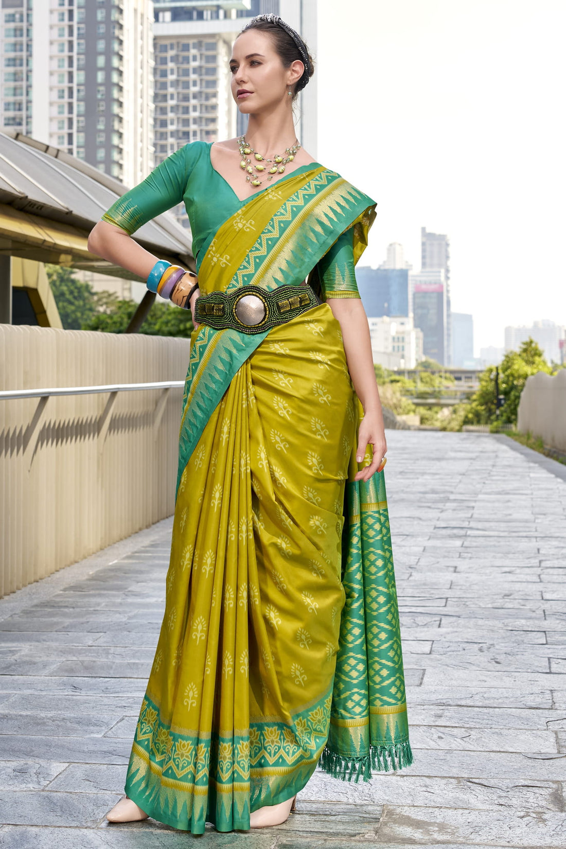 Traditional Silk Saree with Ethnic Motifs and Designer Border