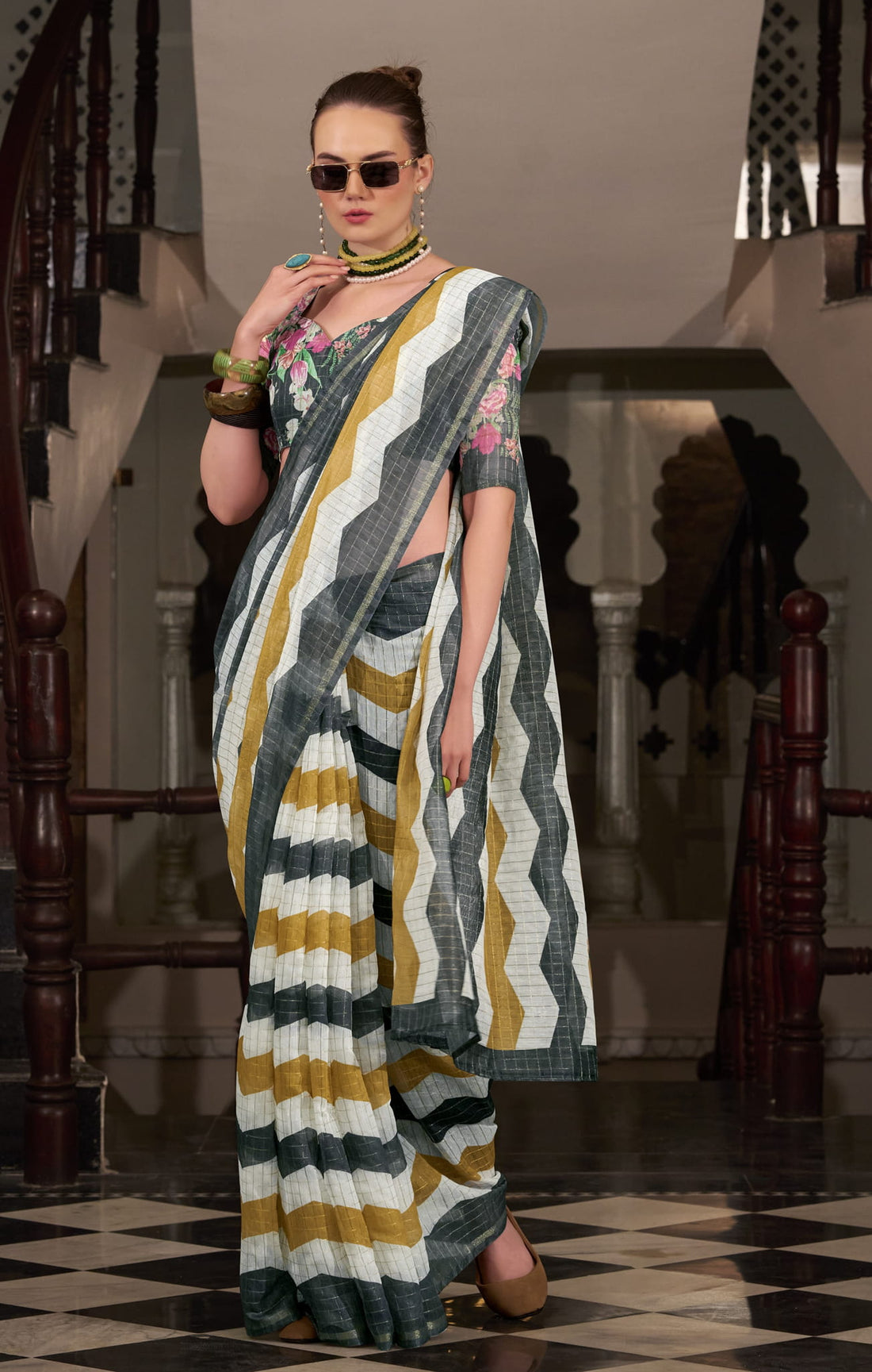 Handloom Cotton Saree with Bold Striped Pattern