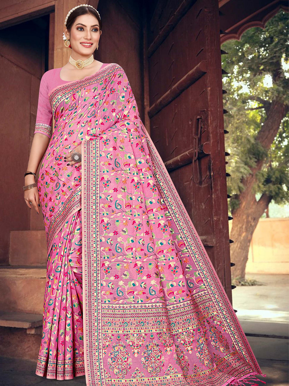 Cotton Pashmina Silk Saree