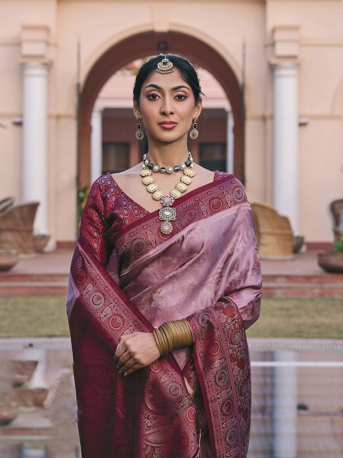 Kasha Mushroom Satin Saree