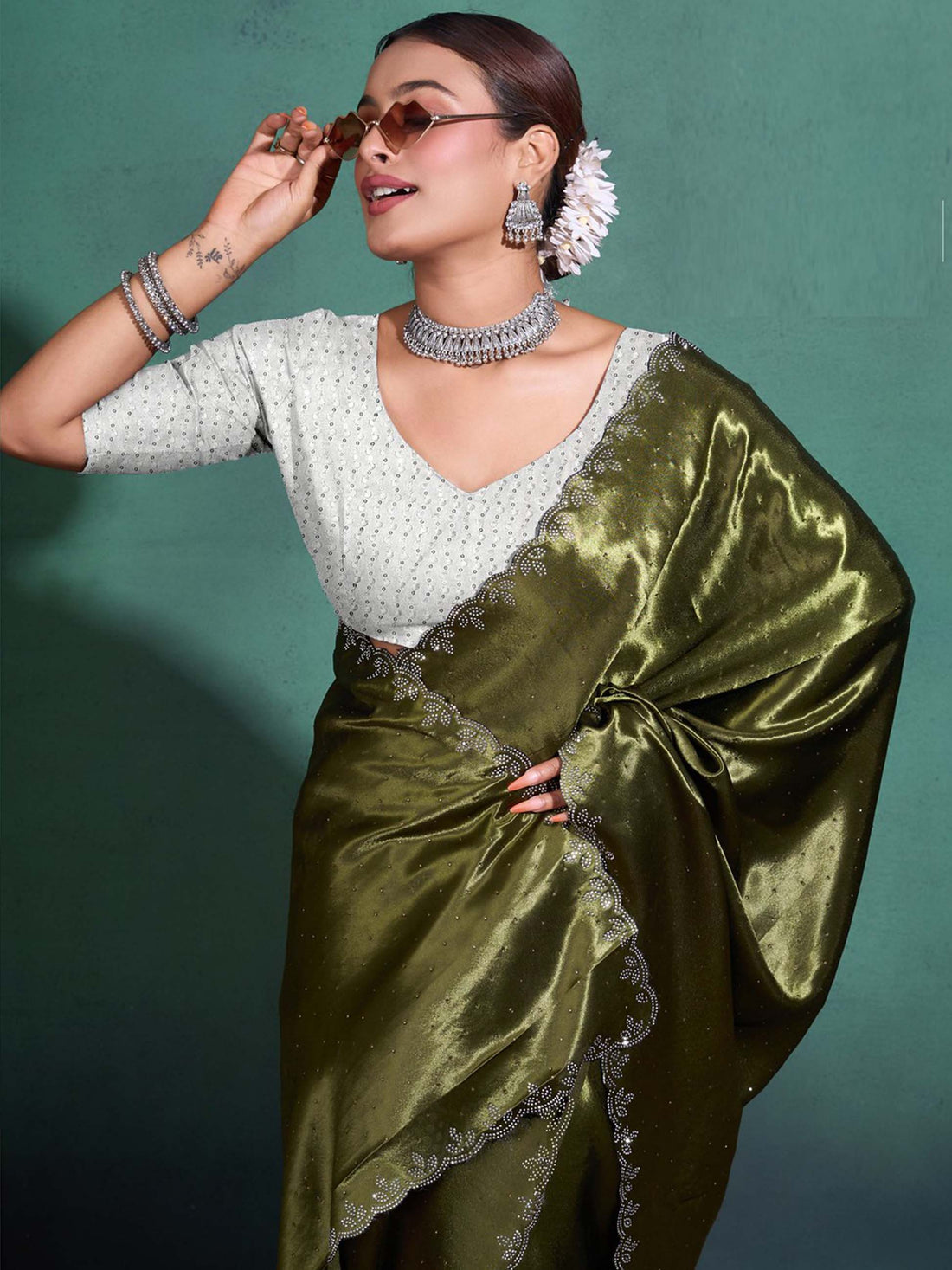 Saphhire Moss Satin Saree