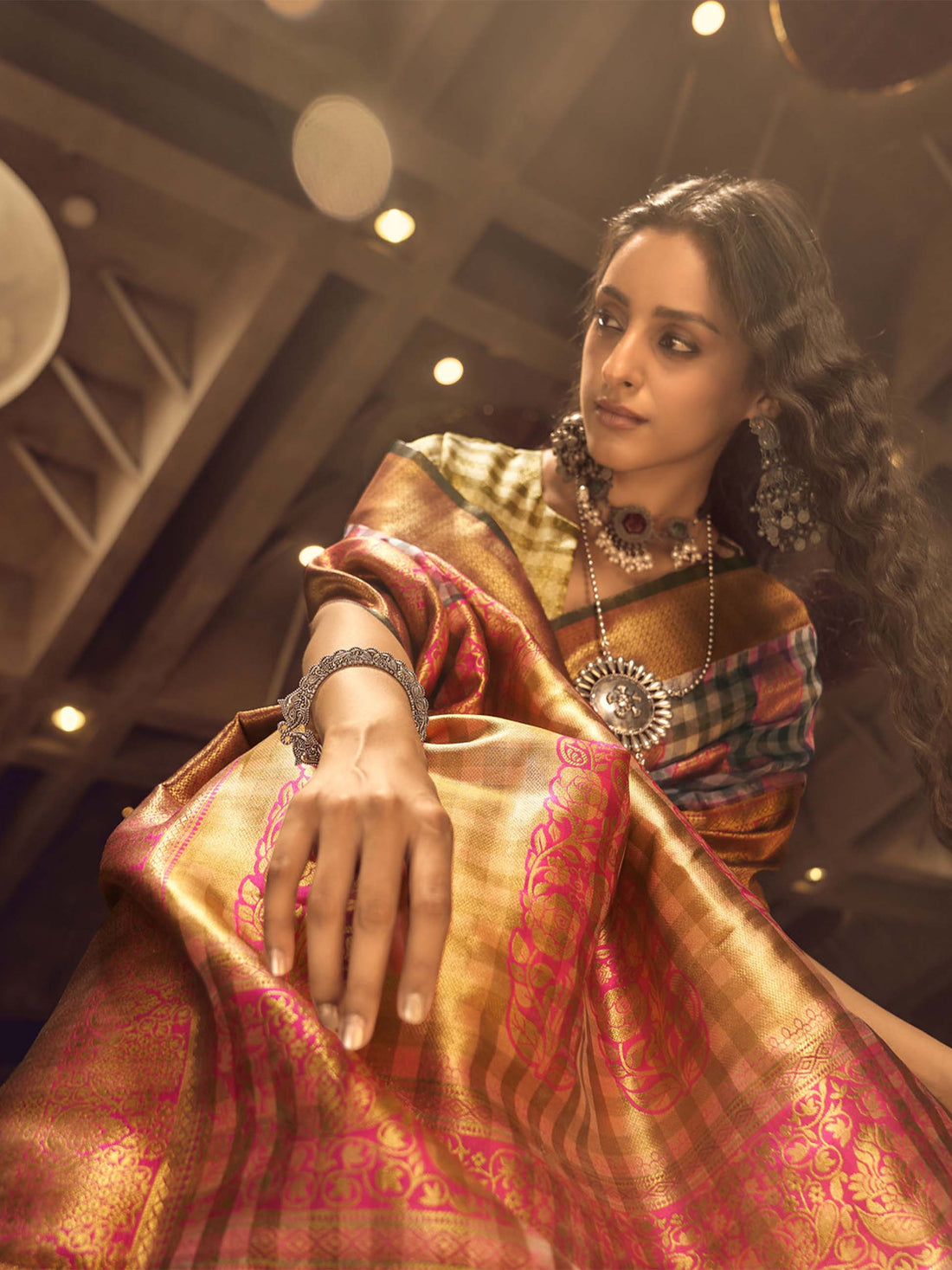 Checks Handloom Printed Saree