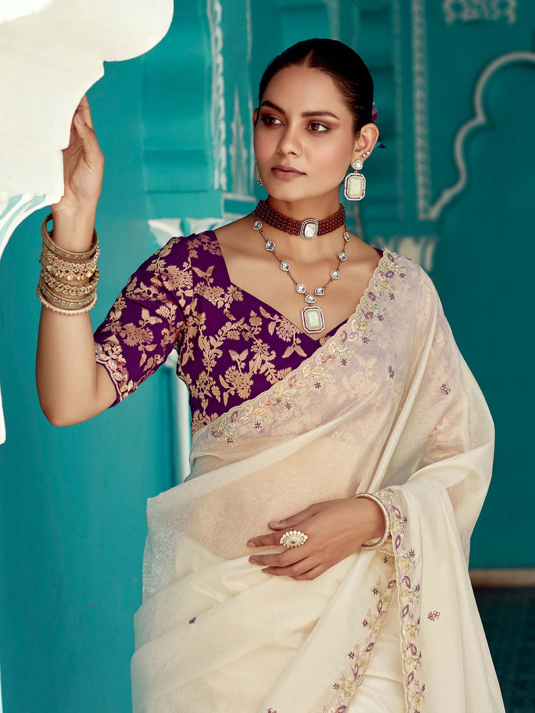 Amber Glass Tissue Saree