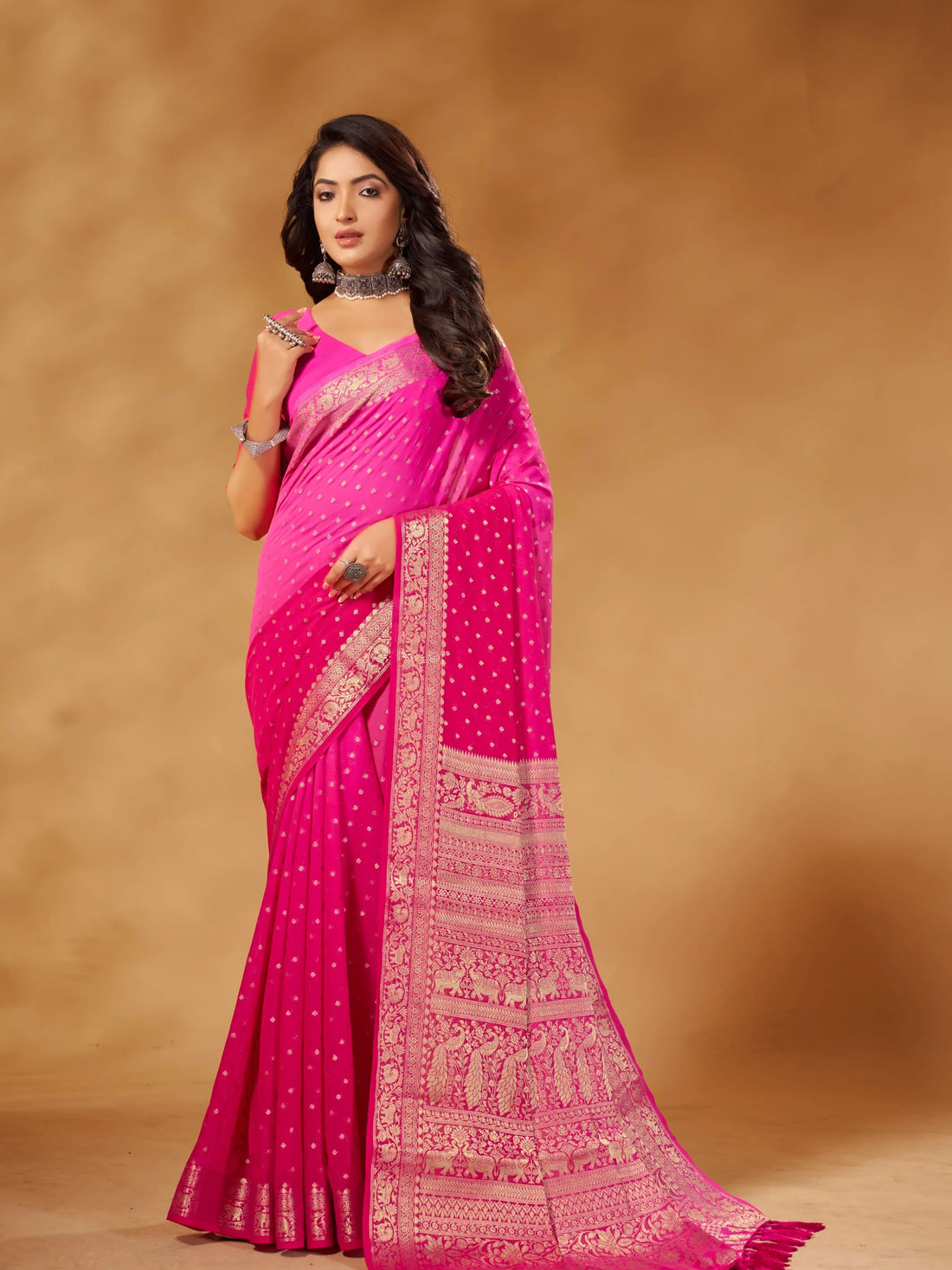 Rastogi pink pure georgette saree
