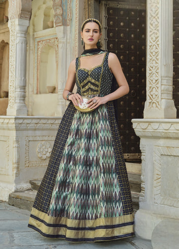 Regal Embroidered Anarkali Gown with Shoulder Embellishments