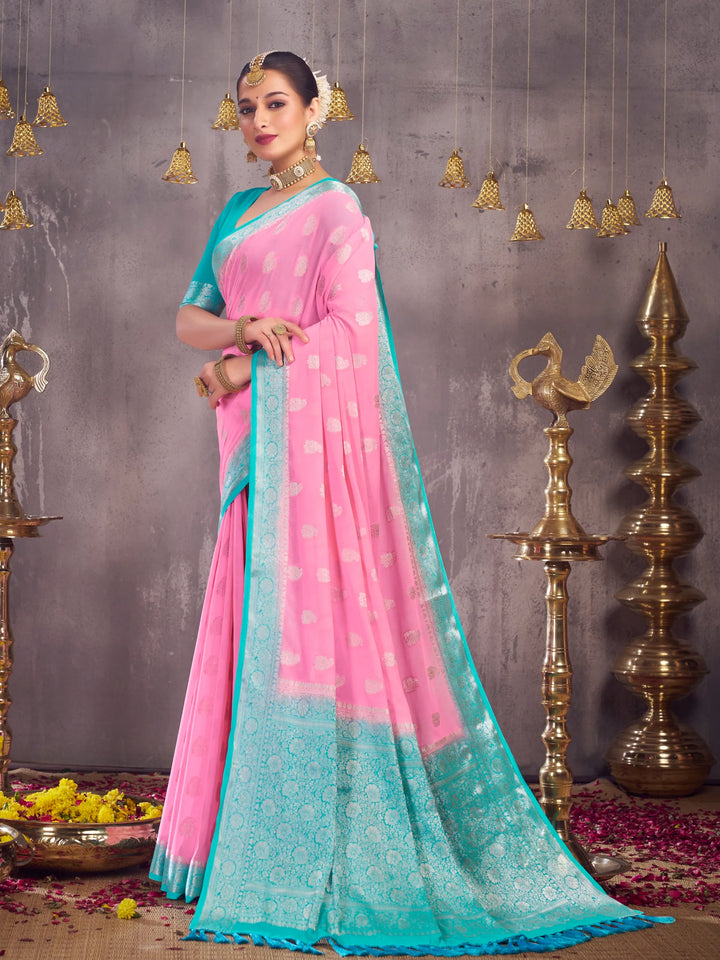 Sargam light pink pure georgette saree