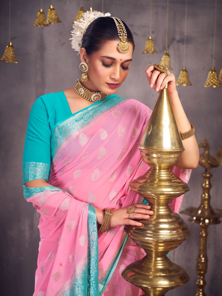 Sargam light pink pure georgette saree