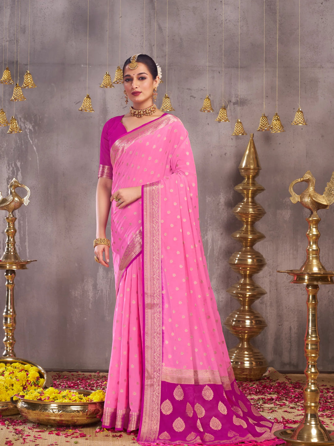 Sonapari pink pure viscose georgette saree