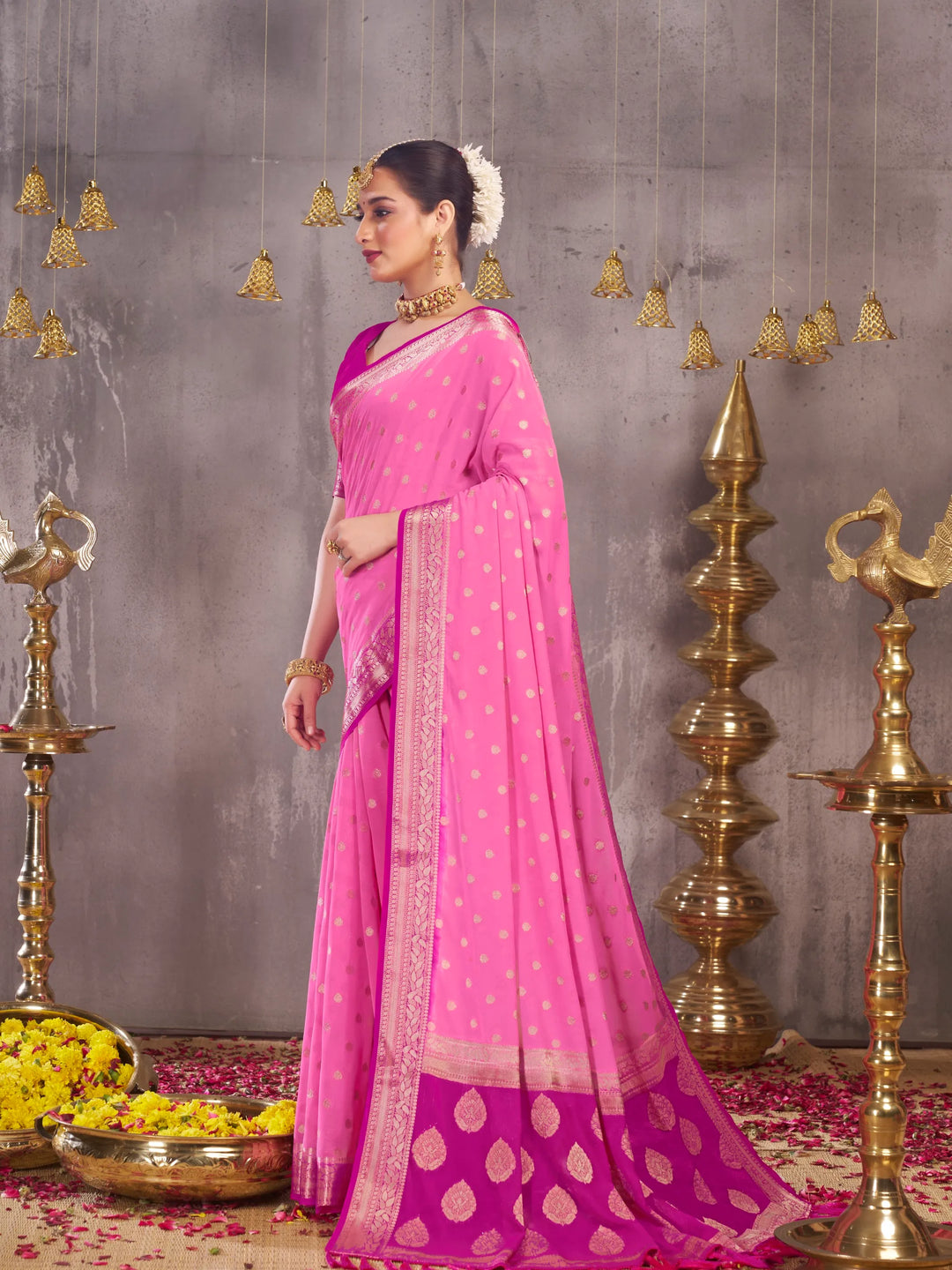 Sonapari pink pure viscose georgette saree