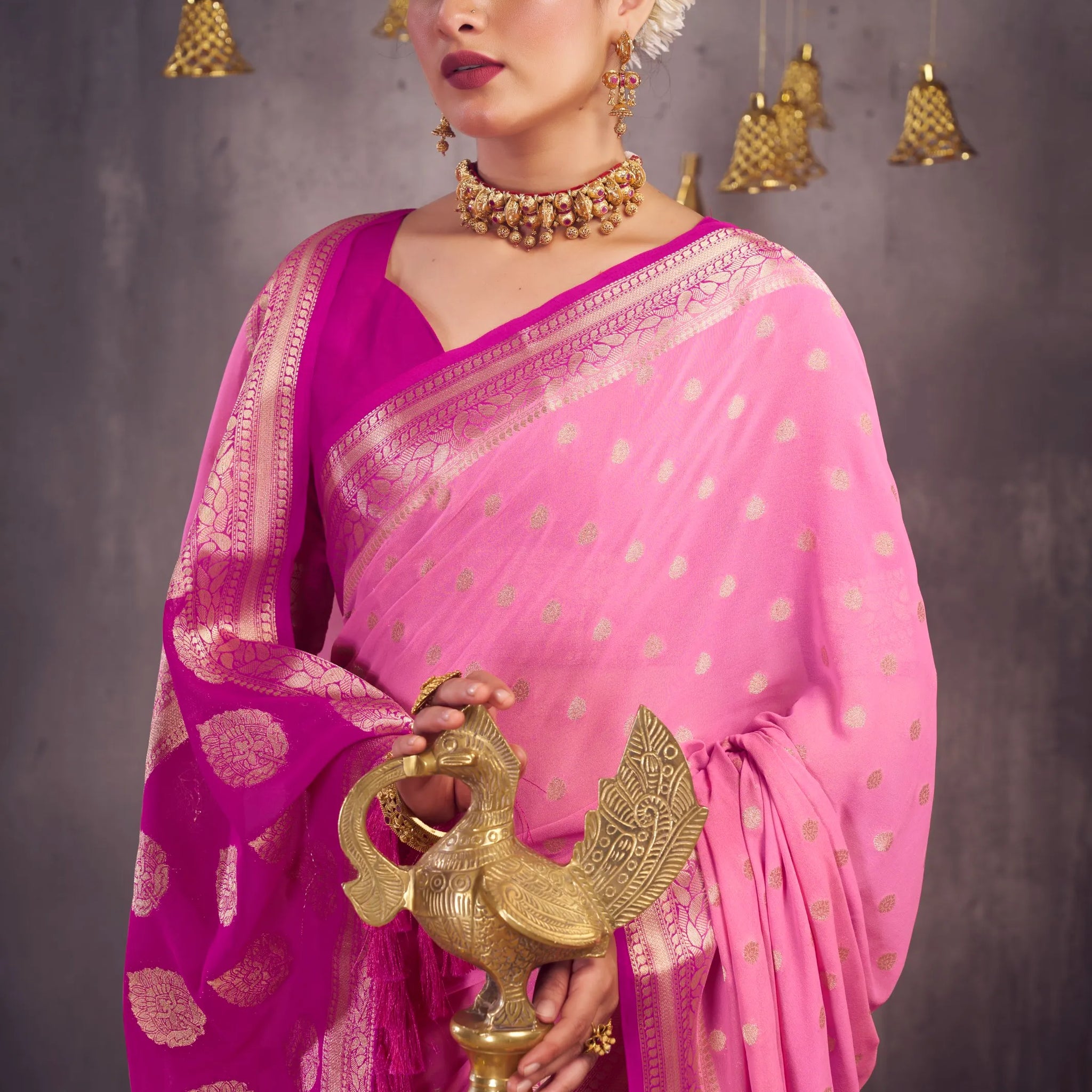 Sonapari pink pure viscose georgette saree