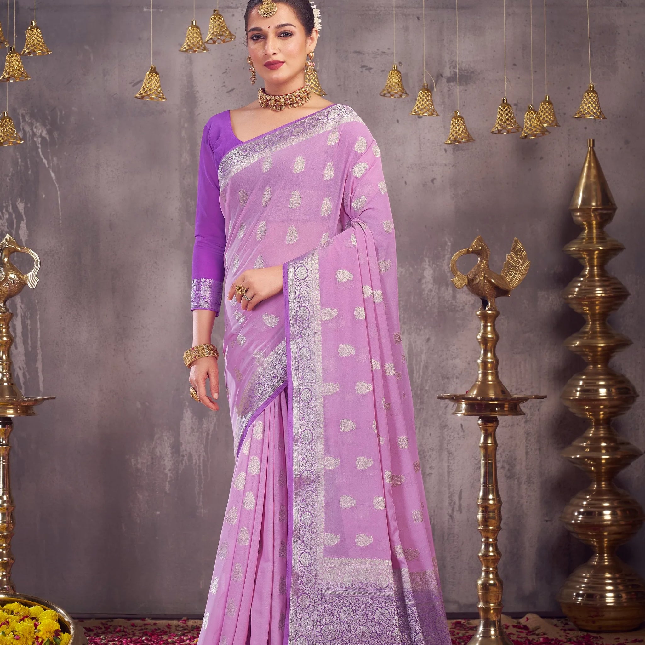 Sargam lavender pure georgette saree