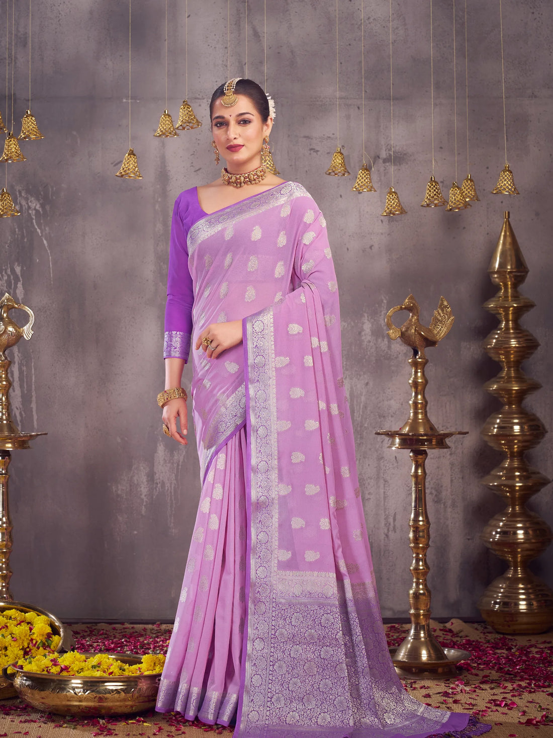 Sargam lavender pure georgette saree