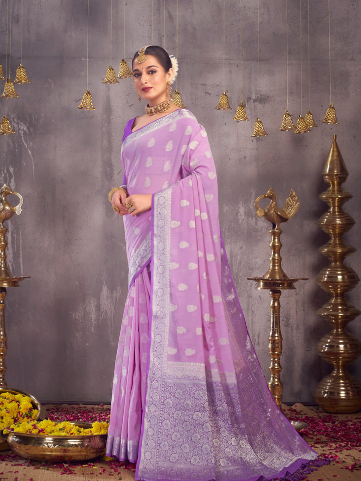 Sargam lavender pure georgette saree