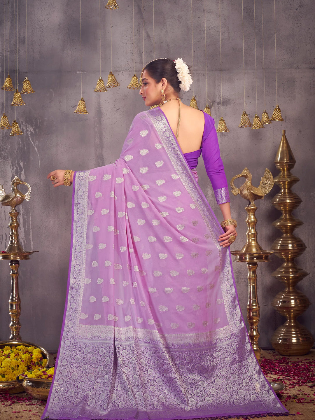 Sargam lavender pure georgette saree