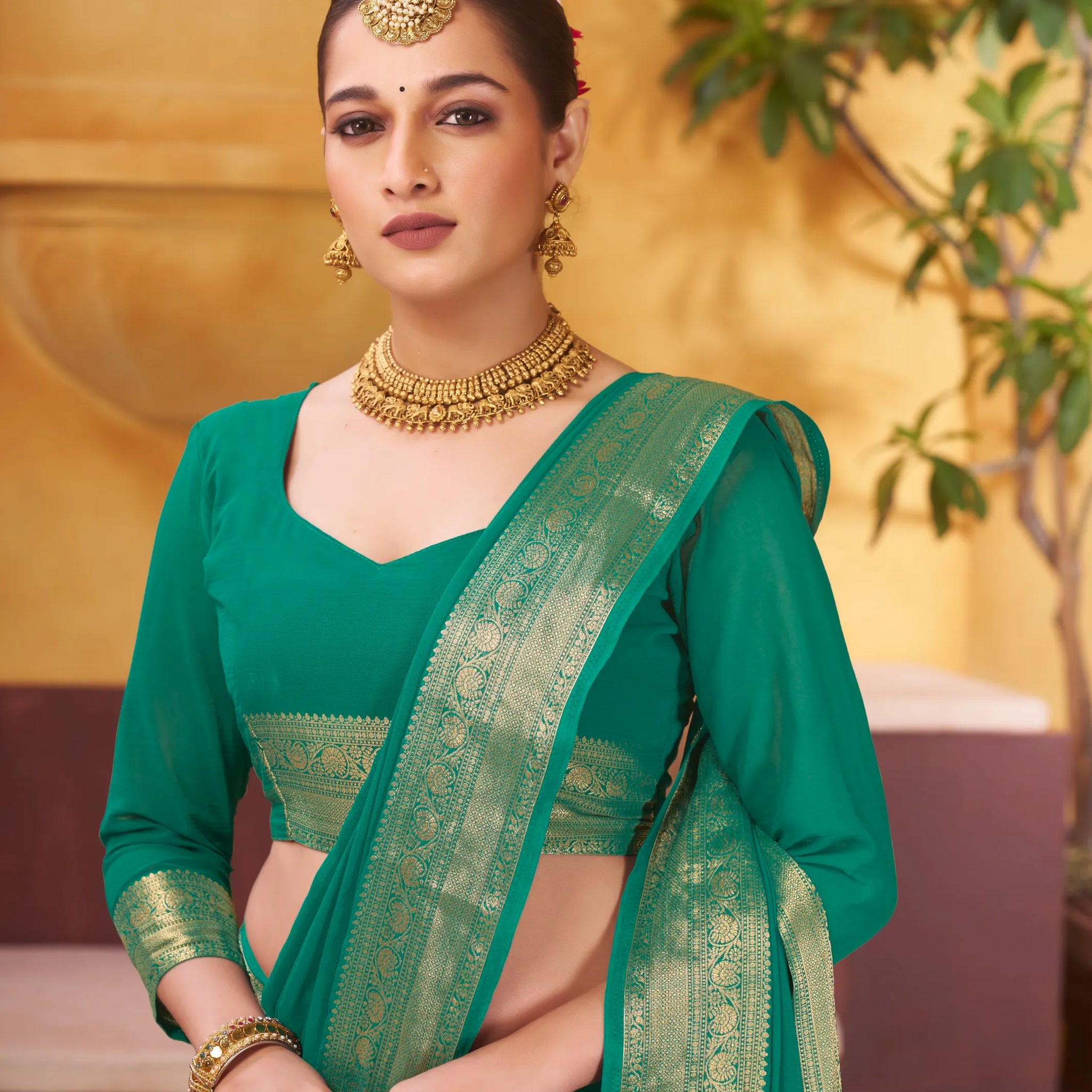 Rajshree 2 galla Rama pure georgette saree