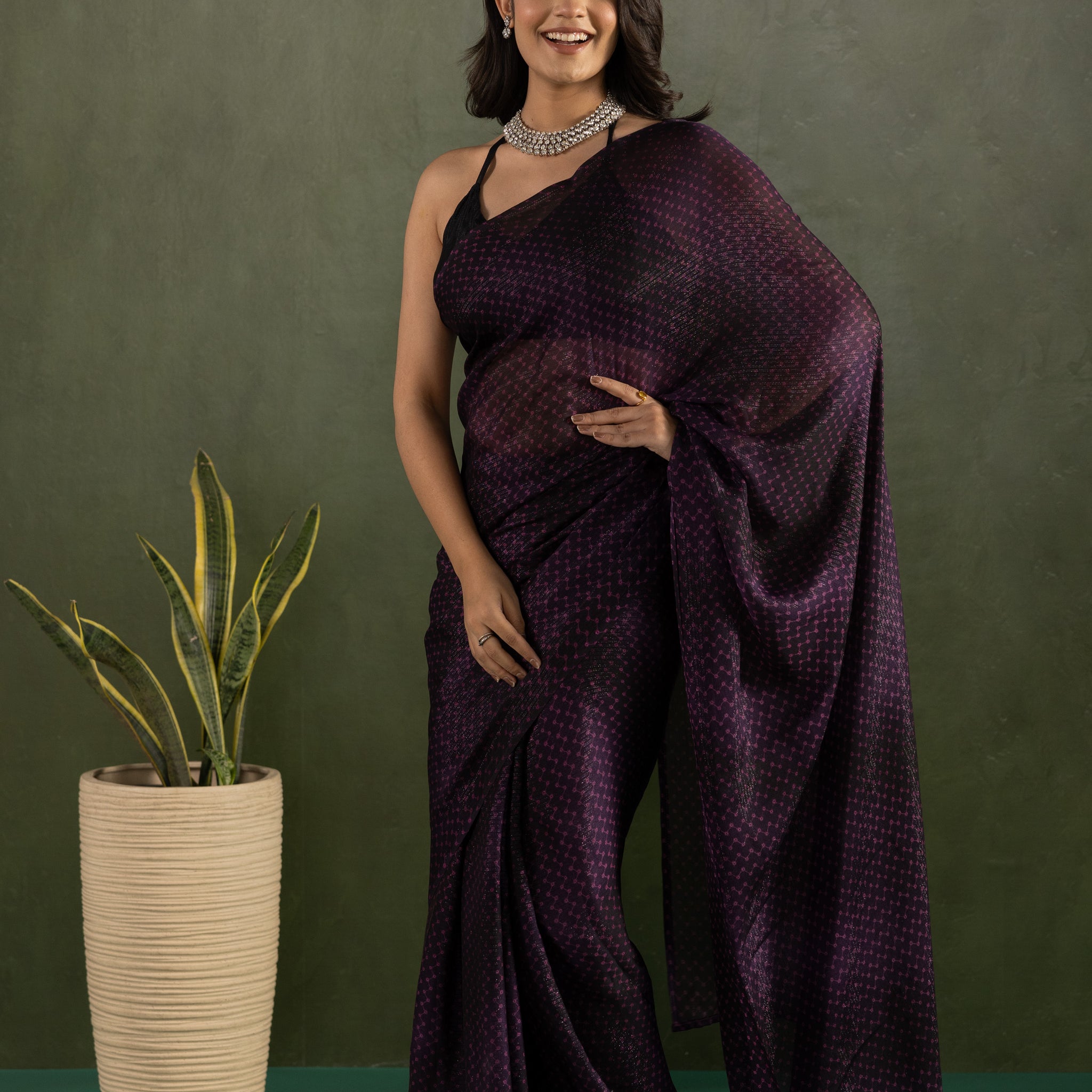 Midnight Plum Geometric Ready-to-Wear Saree