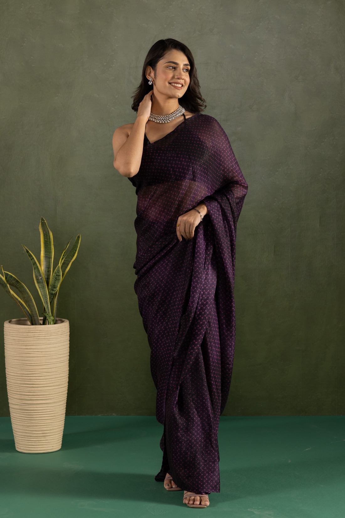 Midnight Plum Geometric Ready-to-Wear Saree