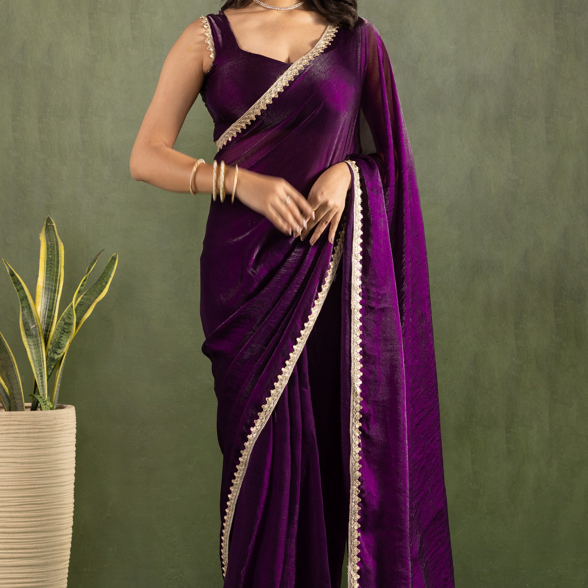 Royal Grape Luxe Ready-to-Wear Saree