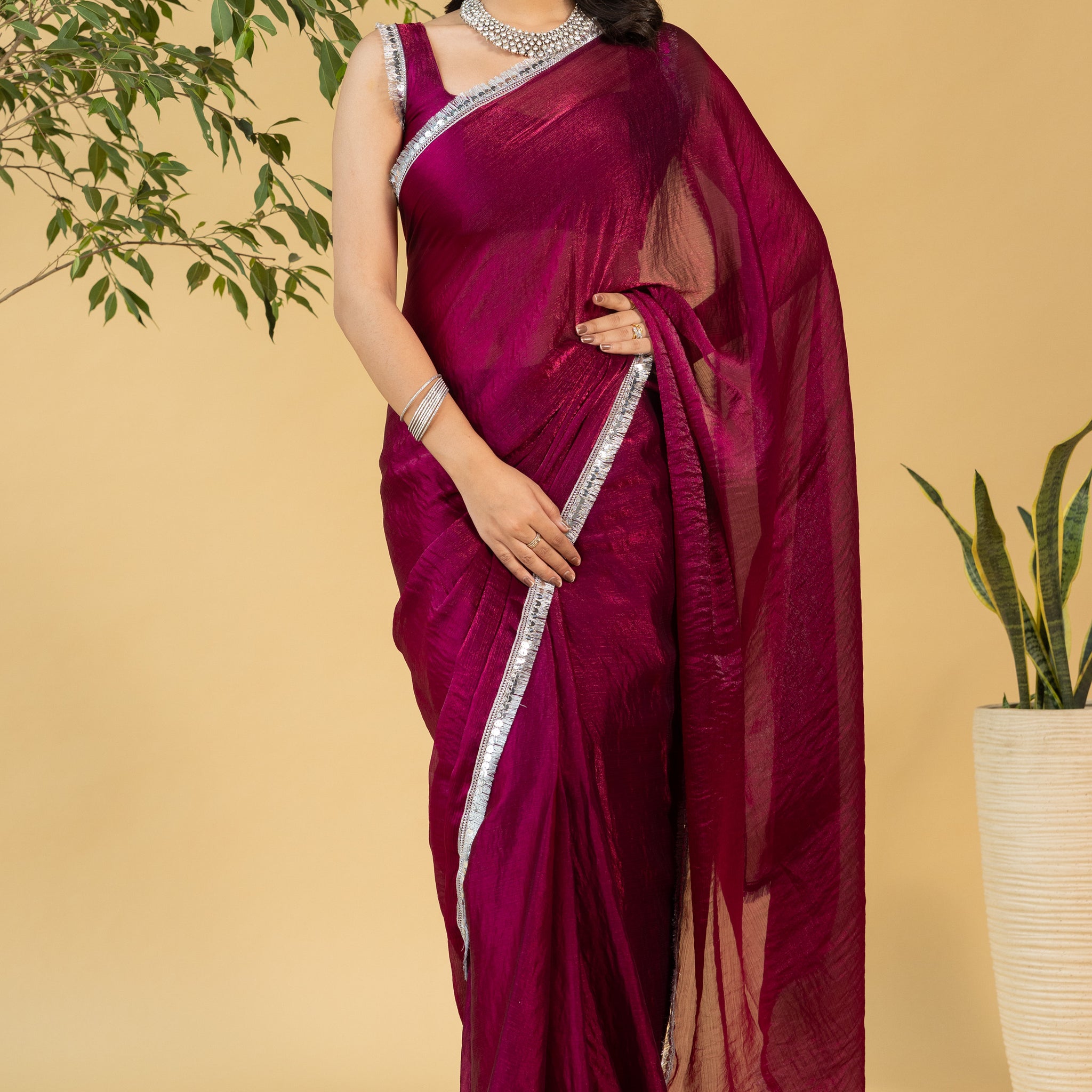 Magenta Gleam Ready-to-Wear Saree