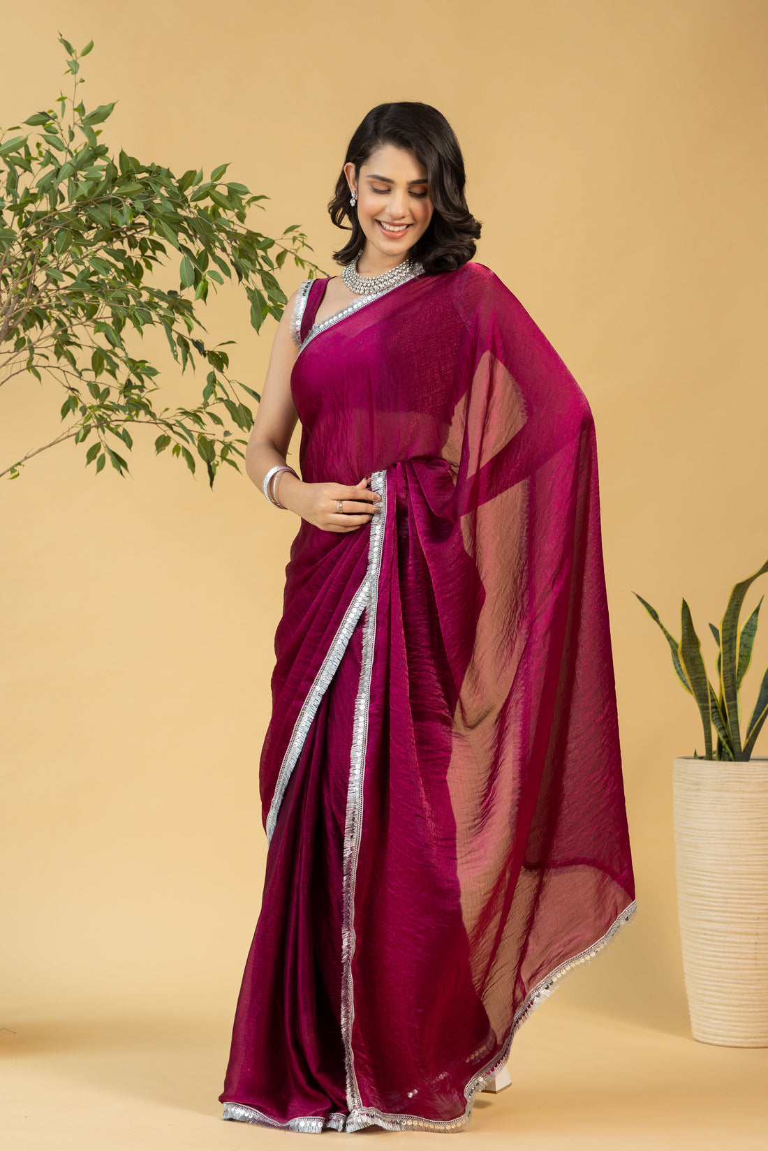 Magenta Gleam Ready-to-Wear Saree
