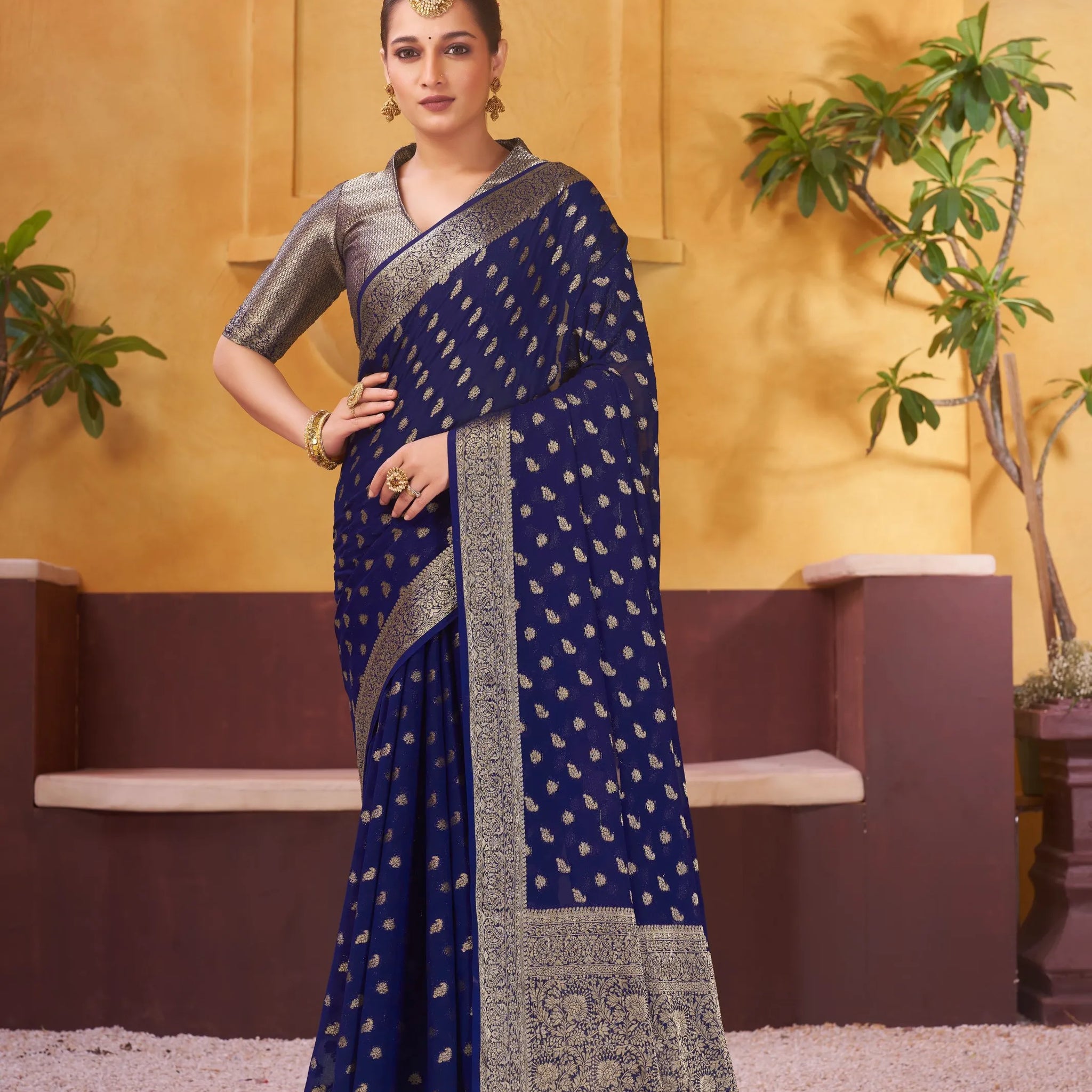 Rashmi blue pure viscose georgette saree