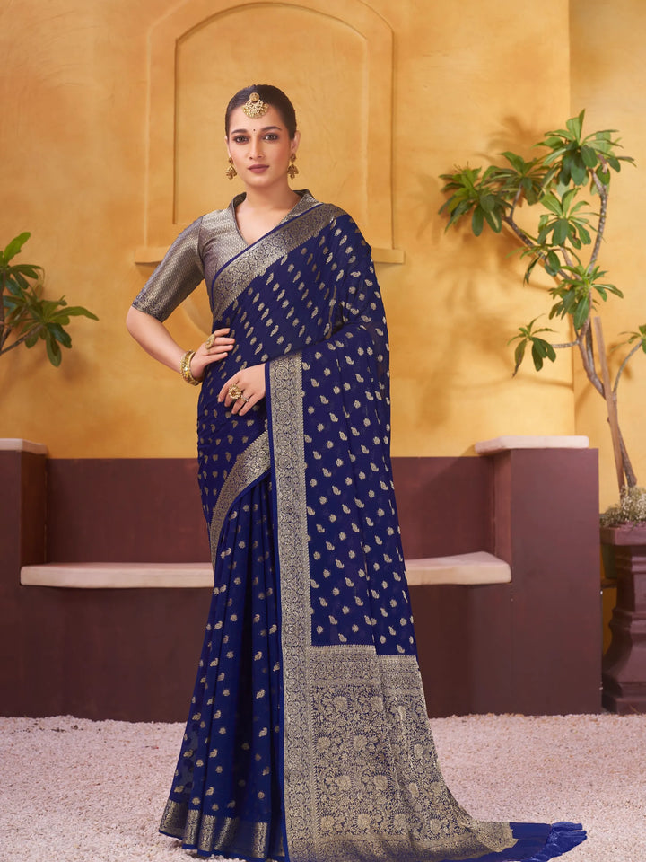 Rashmi blue pure viscose georgette saree