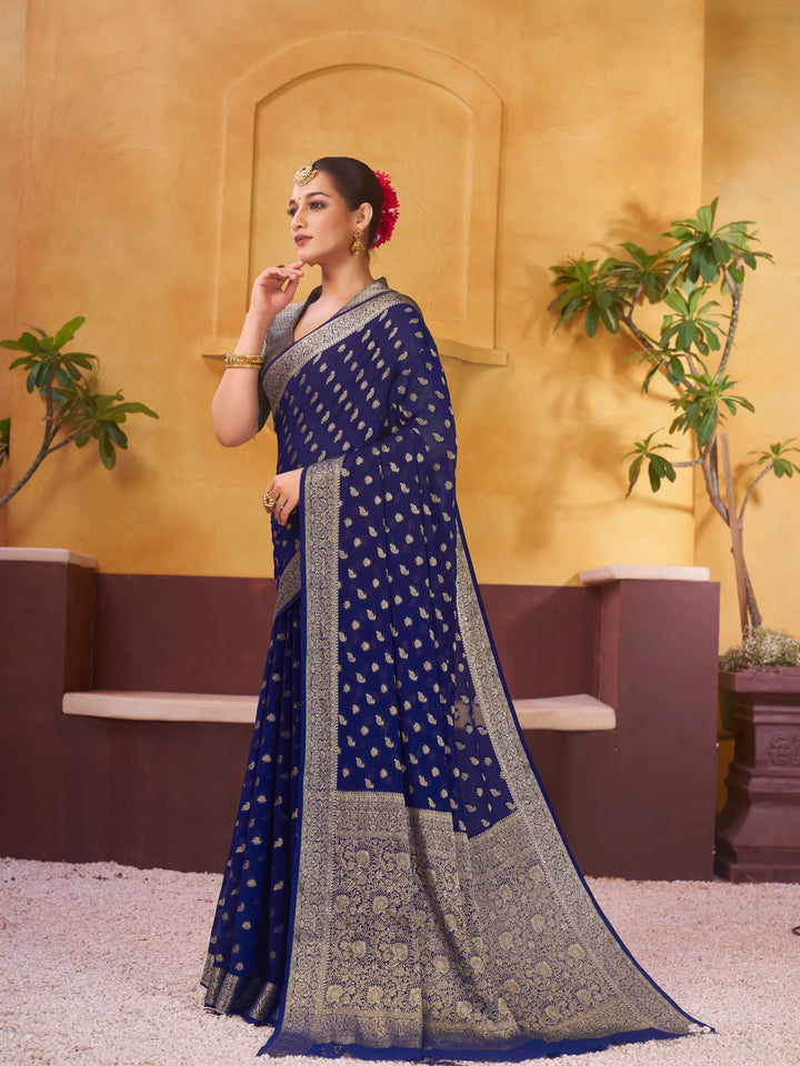 Rashmi blue pure viscose georgette saree