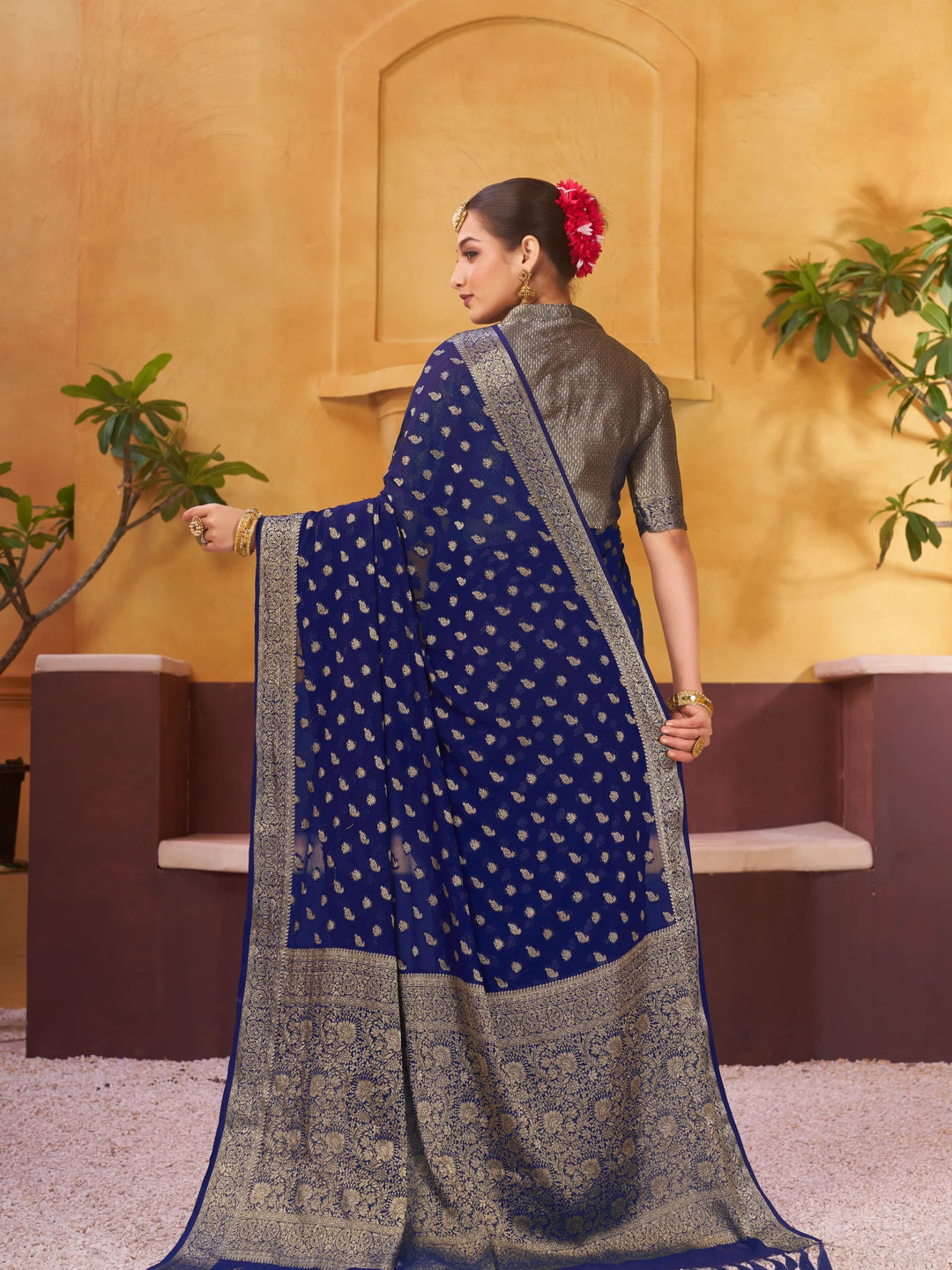 Rashmi blue pure viscose georgette saree