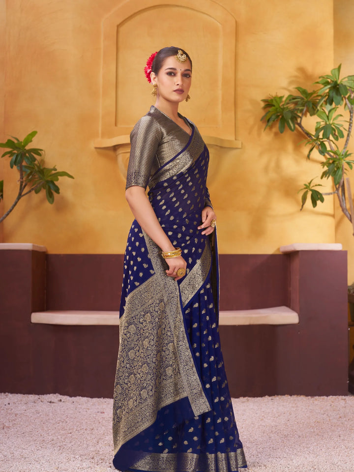 Rashmi blue pure viscose georgette saree