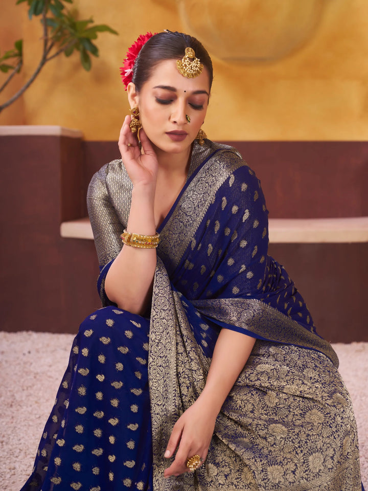 Rashmi blue pure viscose georgette saree