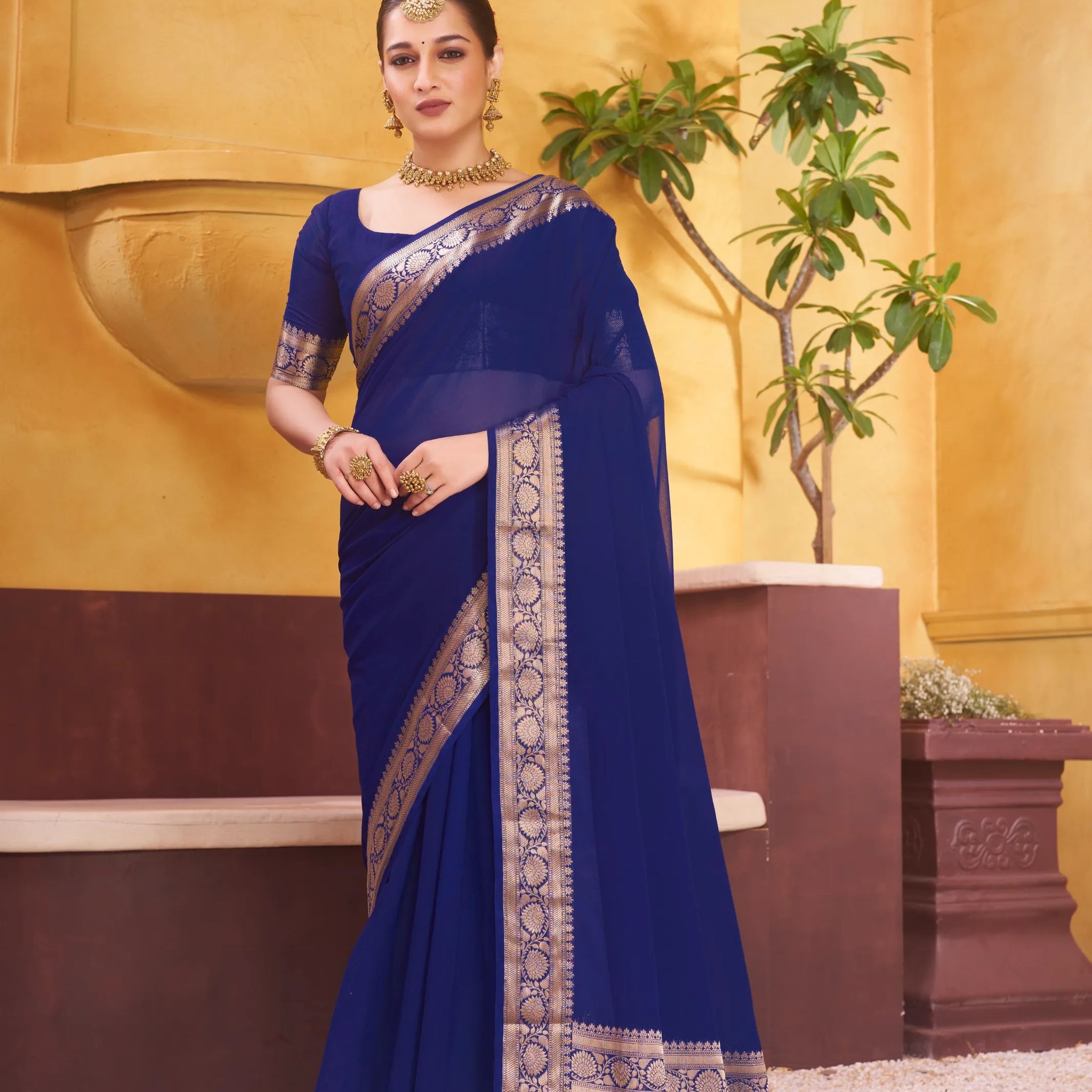 Rajshree galla blue pure georgette saree