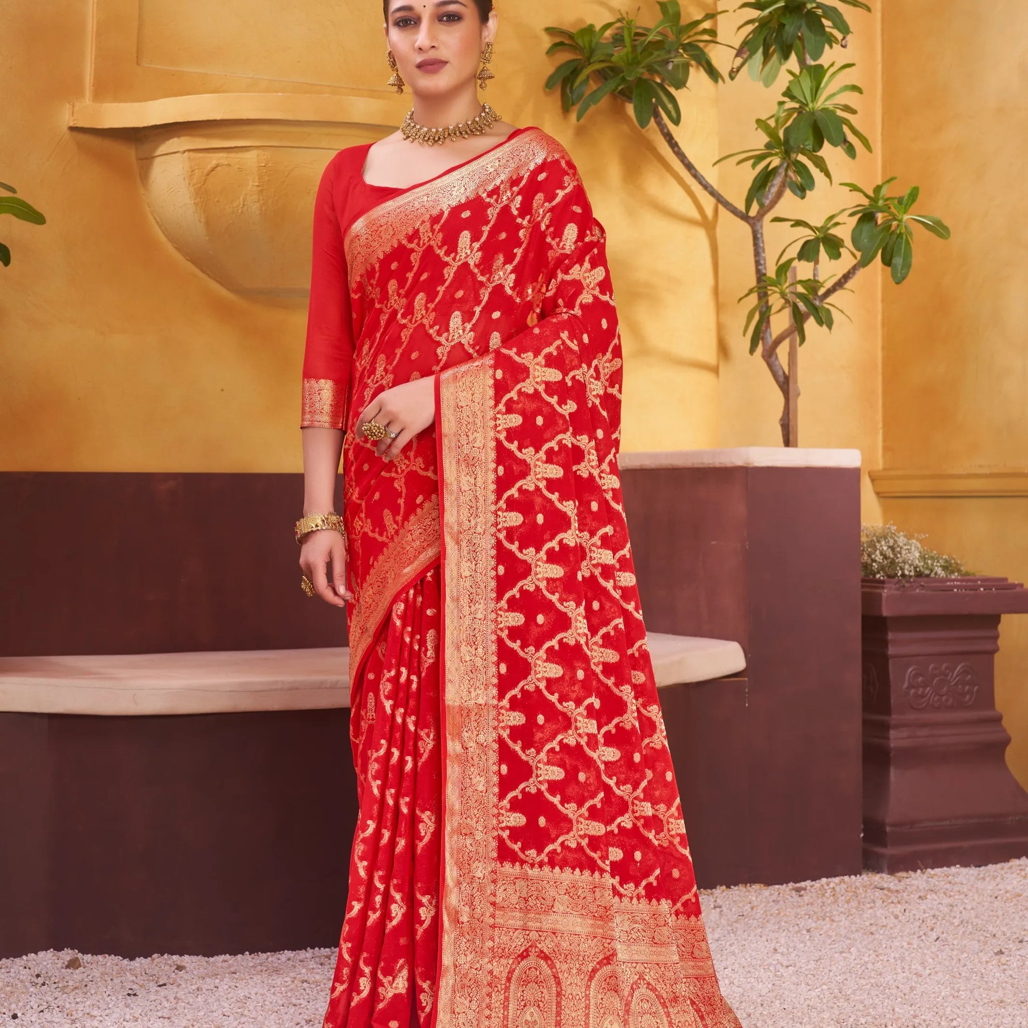 Rajpari red pure viscose saree