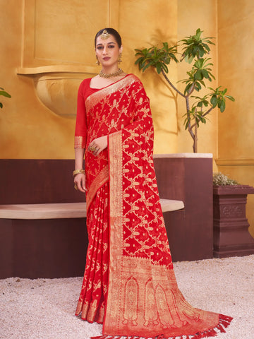 Rajpari red pure viscose saree