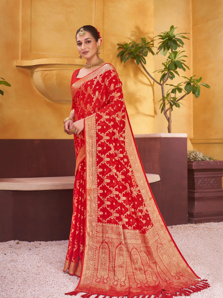 Rajpari red pure viscose saree