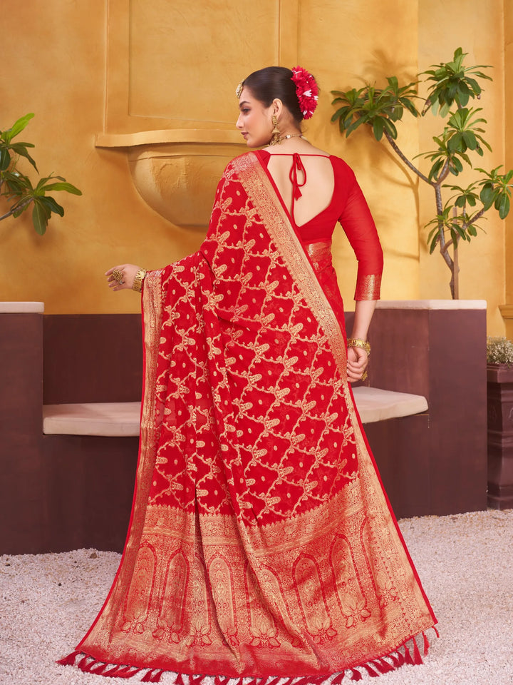 Rajpari red pure viscose saree