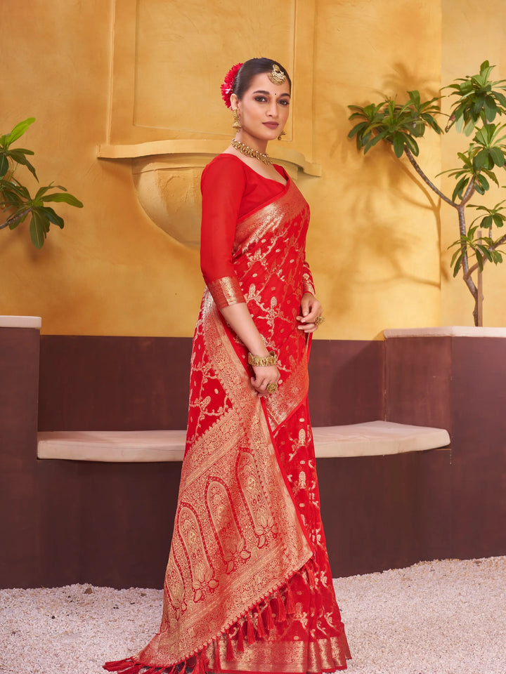 Rajpari red pure viscose saree