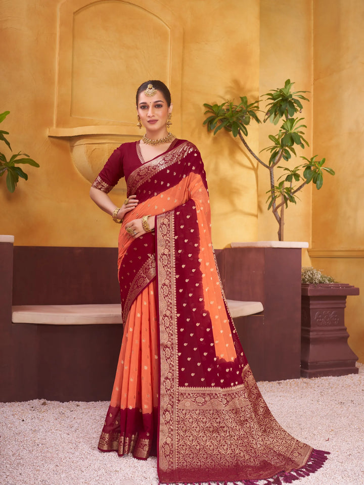 Vamika orange pure viscose saree