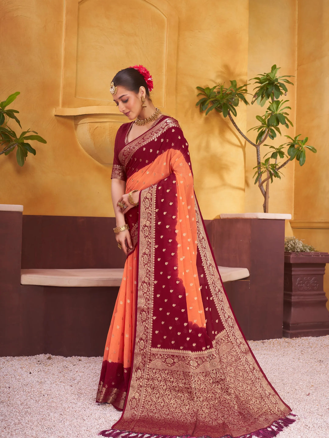 Vamika orange pure viscose saree