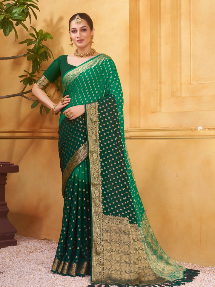 Vanshika green pure viscose saree