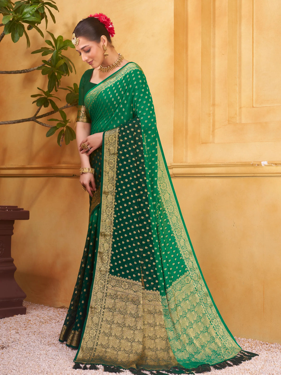 Vanshika green pure viscose saree