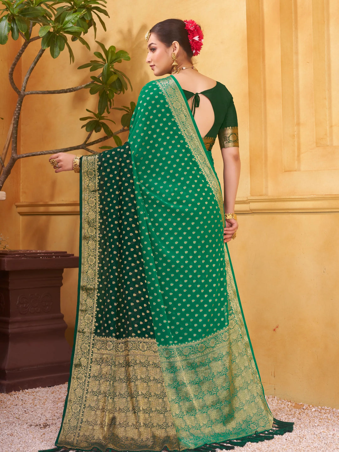 Vanshika green pure viscose saree