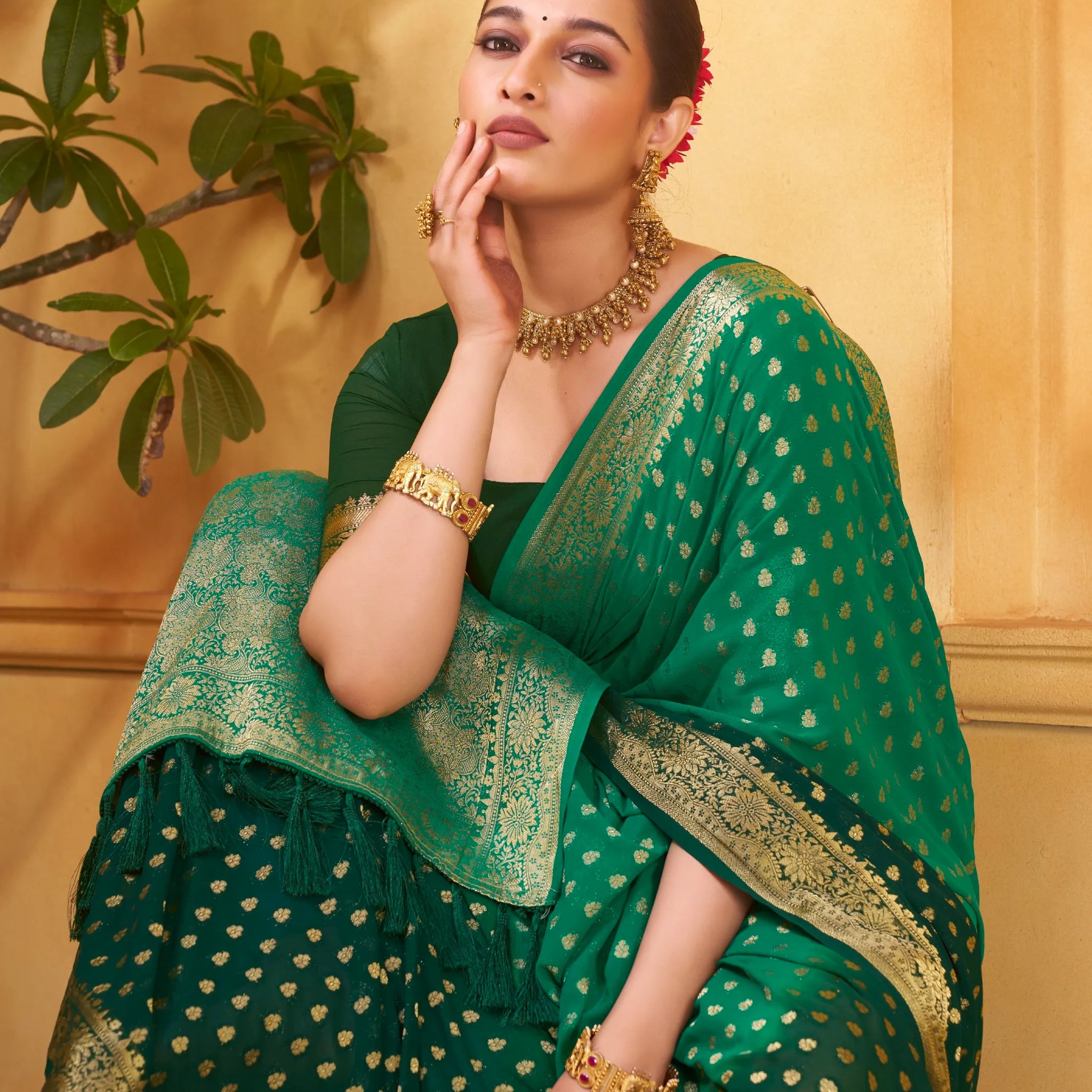Vanshika green pure viscose saree