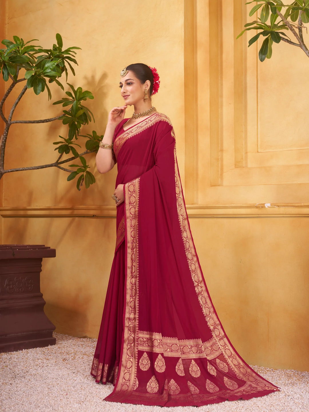 Rajshree galla maroon pure georgette saree