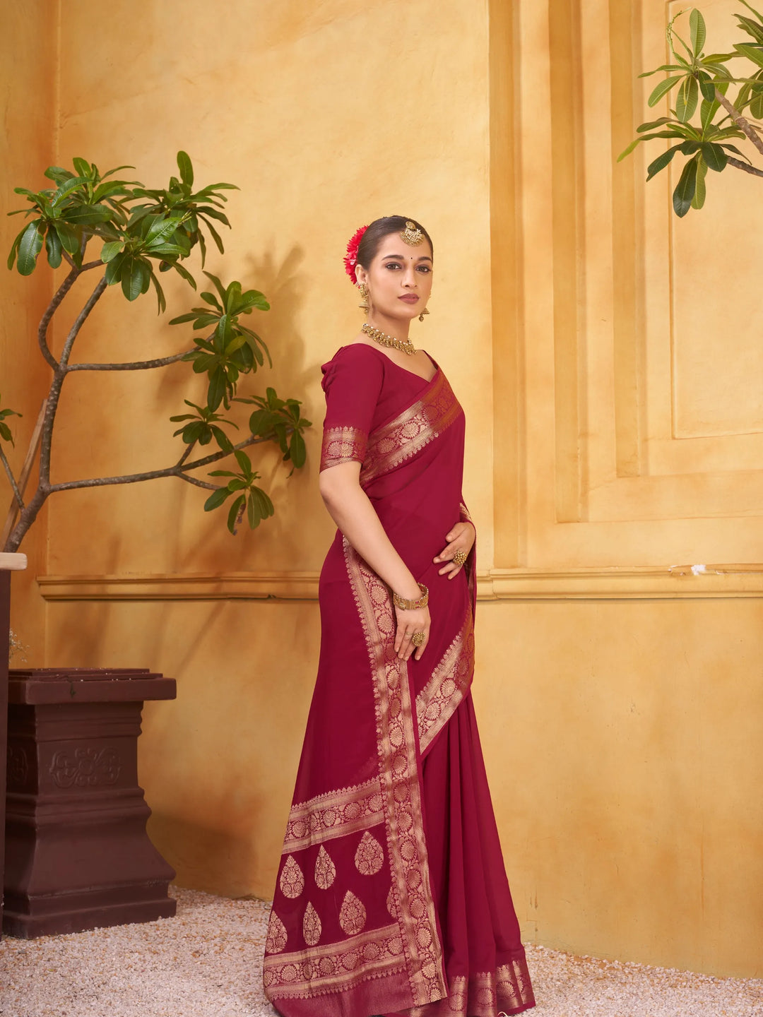 Rajshree galla maroon pure georgette saree