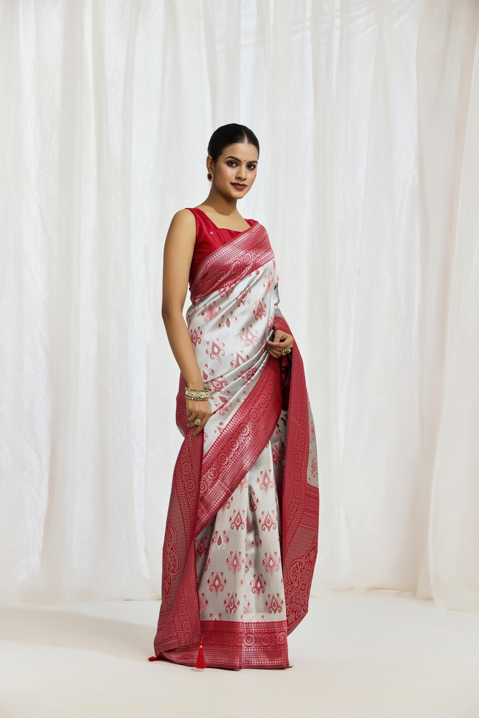 Ikat-Inspired Kanjeevaram Silk Saree with Contrast Border